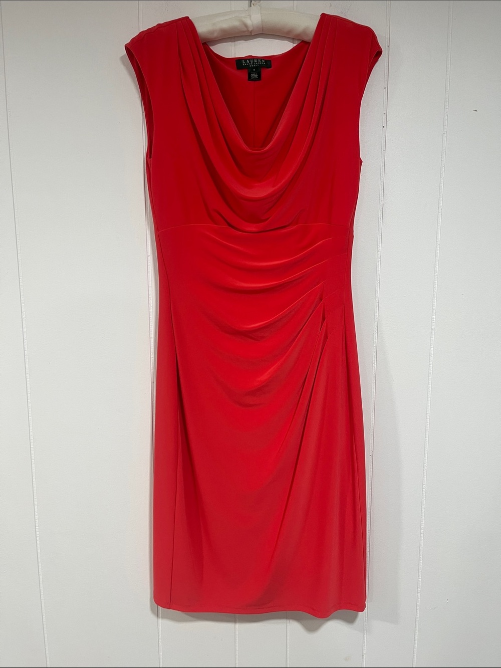 Ralph Lauren Red Draped Cowl Neck Sheath Dress 6